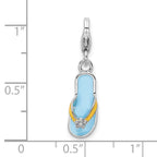 Sterling Silver Rhodium-plated Enameled 3-d Flower Flip Flop With Lobster Clasp Charm