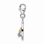 Sterling Silver Rhodium-plated Enameled 3-d Flower Flip Flop With Lobster Clasp Charm