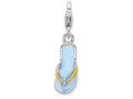 Sterling Silver Rhodium-plated Enameled 3-d Flower Flip Flop With Lobster Clasp Charm
