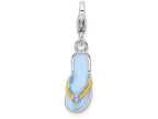 Sterling Silver Rhodium-plated Enameled 3-d Flower Flip Flop With Lobster Clasp Charm