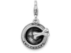 Sterling Silver Rhodium-plated 3-d Dog Bowl and Bone With Lobster Clasp Charm