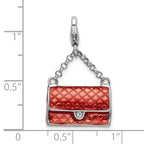 Sterling Silver Rhodium-plated Enameled 3-d Purse With Lobster Clasp Charm