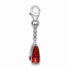 Sterling Silver Rhodium-plated Enameled 3-d Purse With Lobster Clasp Charm