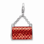 Sterling Silver Rhodium-plated Enameled 3-d Purse With Lobster Clasp Charm