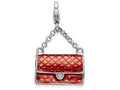 Sterling Silver Rhodium-plated Enameled 3-d Purse With Lobster Clasp Charm