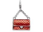 Sterling Silver Rhodium-plated Enameled 3-d Purse With Lobster Clasp Charm