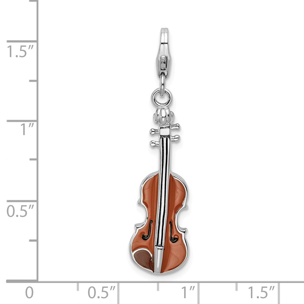 Sterling Silver Rhodium-plated Enameled 3-d Viola With Lobster Clasp Charm