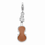 Sterling Silver Rhodium-plated Enameled 3-d Viola With Lobster Clasp Charm