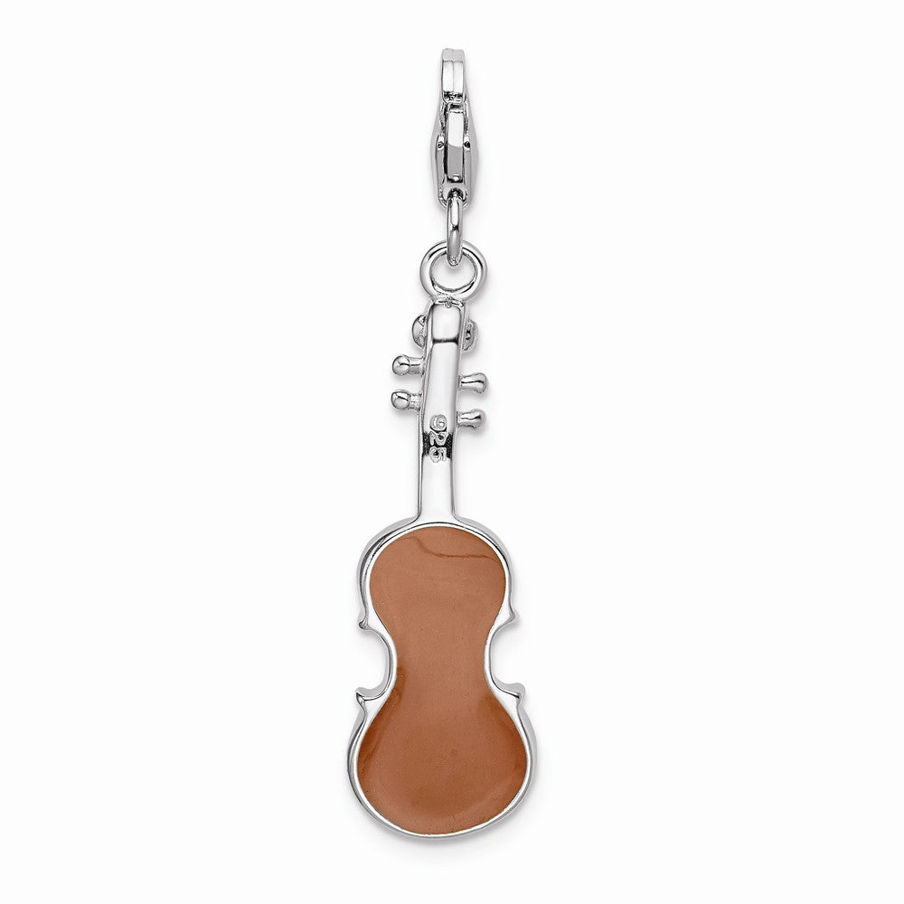 Sterling Silver Rhodium-plated Enameled 3-d Viola With Lobster Clasp Charm