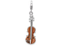Sterling Silver Rhodium-plated Enameled 3-d Viola With Lobster Clasp Charm
