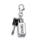 Sterling Silver Rhodium-plated Enameled 3-d Nail Enamel With Lobster Clasp Charm