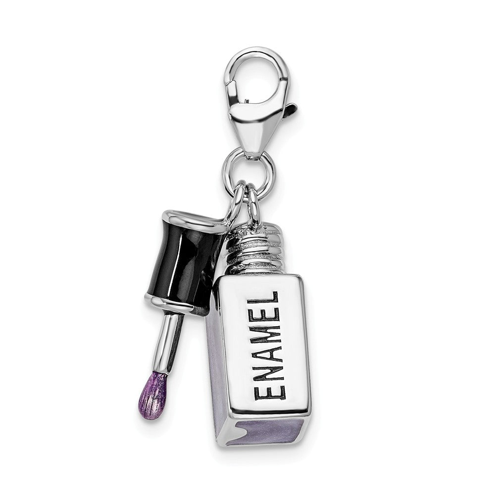 Sterling Silver Rhodium-plated Enameled 3-d Nail Enamel With Lobster Clasp Charm