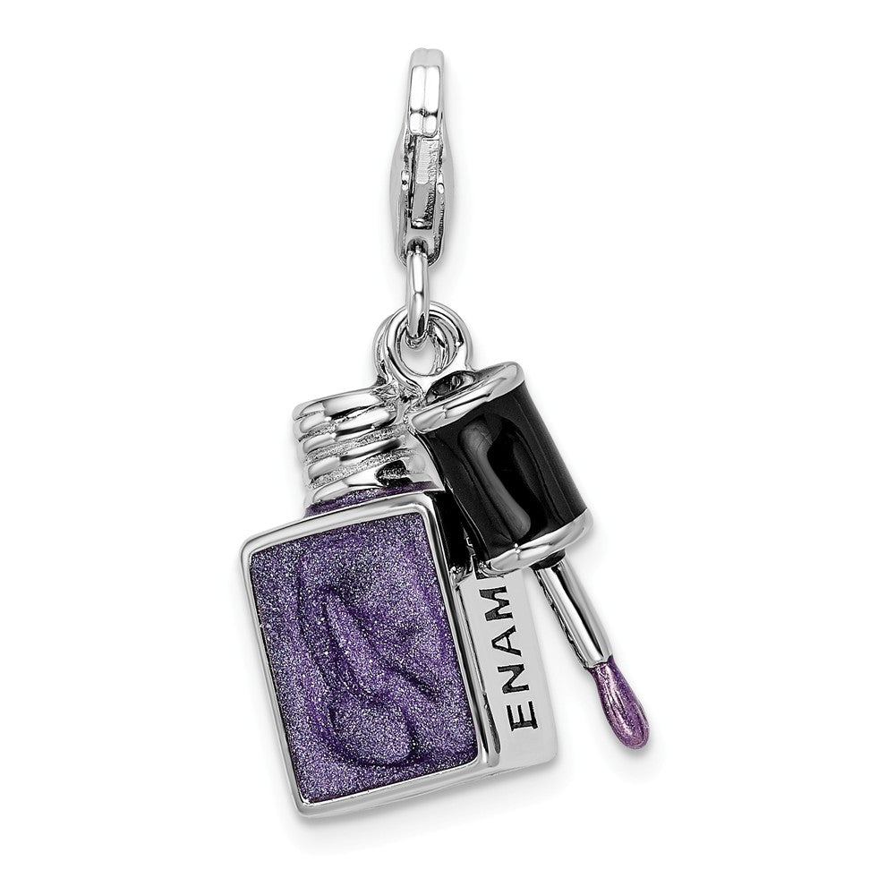 Sterling Silver Rhodium-plated Enameled 3-d Nail Enamel With Lobster Clasp Charm