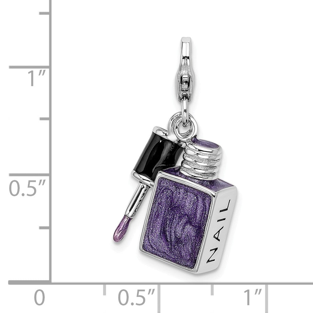 Sterling Silver Rhodium-plated Enameled 3-d Nail Enamel With Lobster Clasp Charm