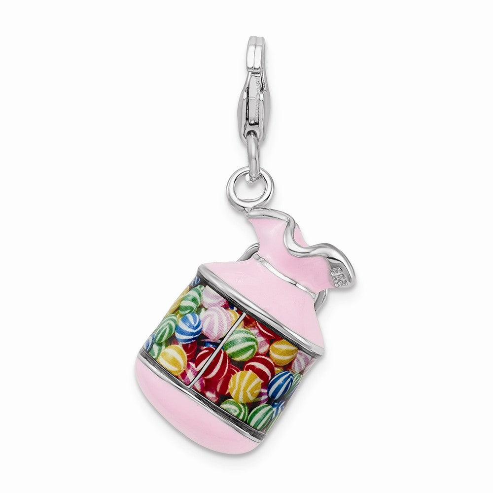 Sterling Silver Rhodium-plated Enameled 3-d Candy Jar With Lobster Clasp Charm