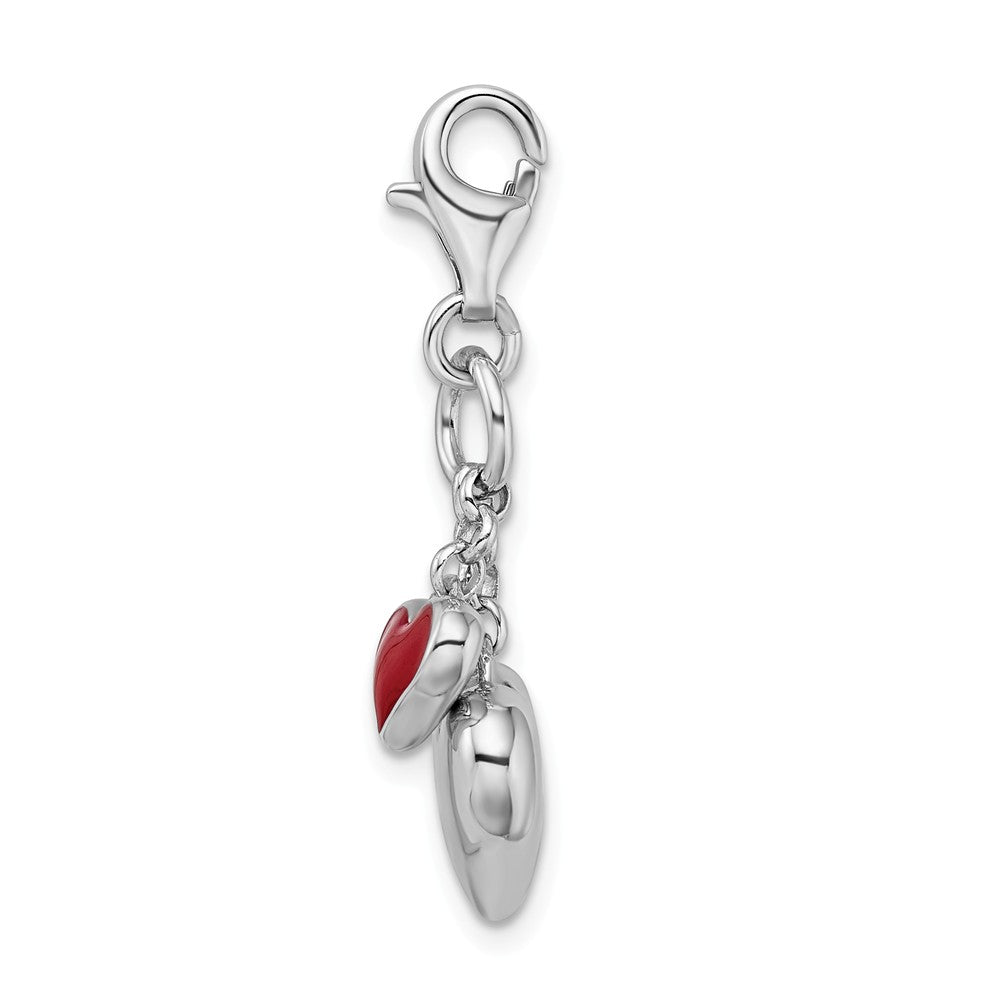 Sterling Silver Rhodium Plated Enameled Double Heart With Lobster Clasp Charm