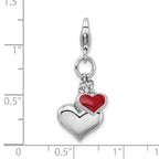 Sterling Silver Rhodium Plated Enameled Double Heart With Lobster Clasp Charm