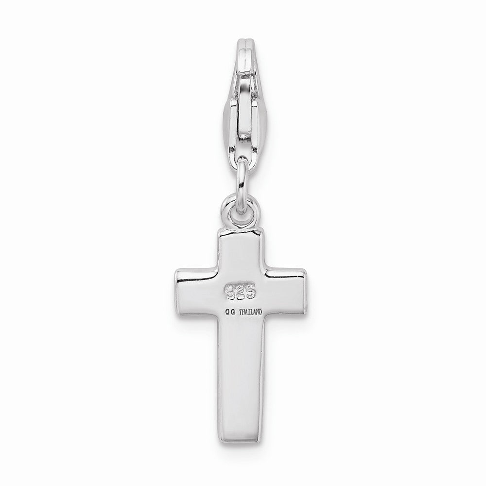 Sterling Silver Rhodium Plated Enameled Crosterling Silver With Lobster Clasp Charm