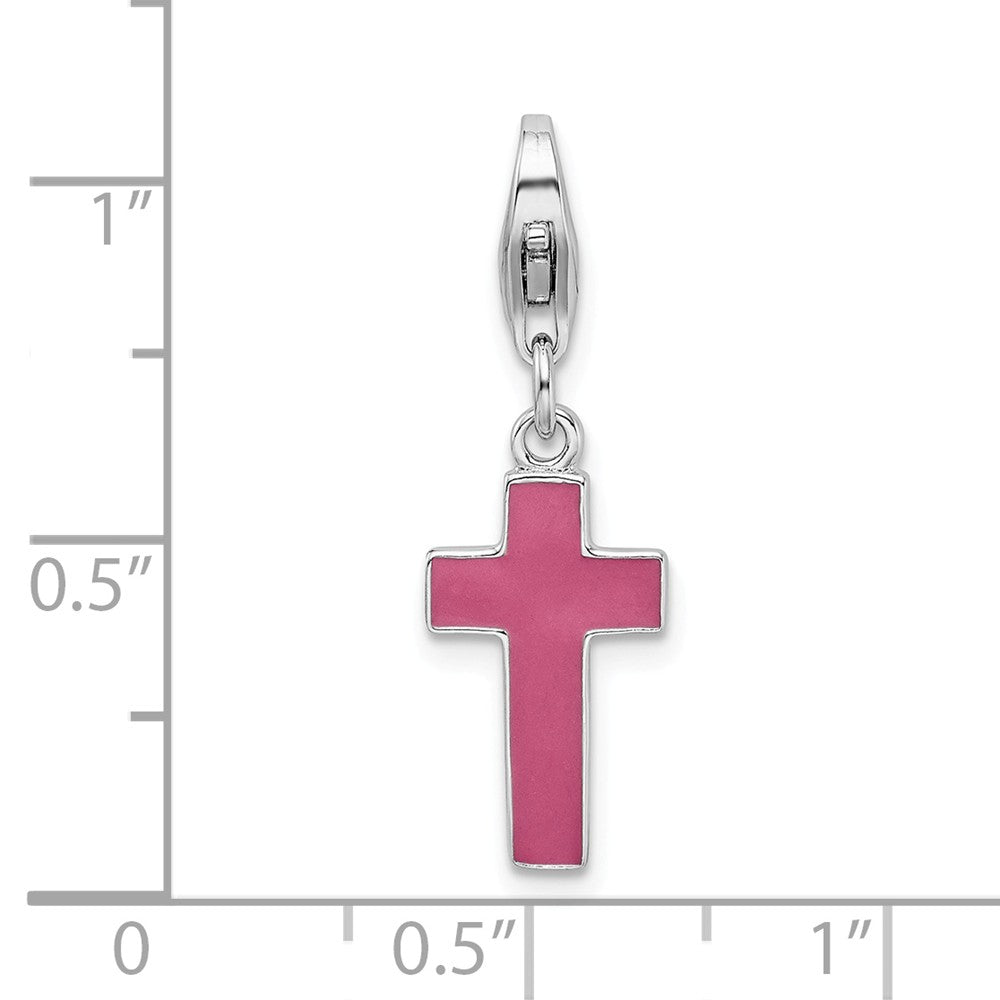 Sterling Silver Rhodium Plated Enameled Crosterling Silver With Lobster Clasp Charm