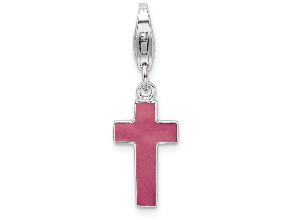 Sterling Silver Rhodium Plated Enameled Crosterling Silver With Lobster Clasp Charm