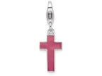 Sterling Silver Rhodium Plated Enameled Crosterling Silver With Lobster Clasp Charm