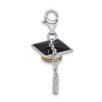 Sterling Silver Rhodium-plated 3-d Enameled Graduation Cap With Lobster Clasp