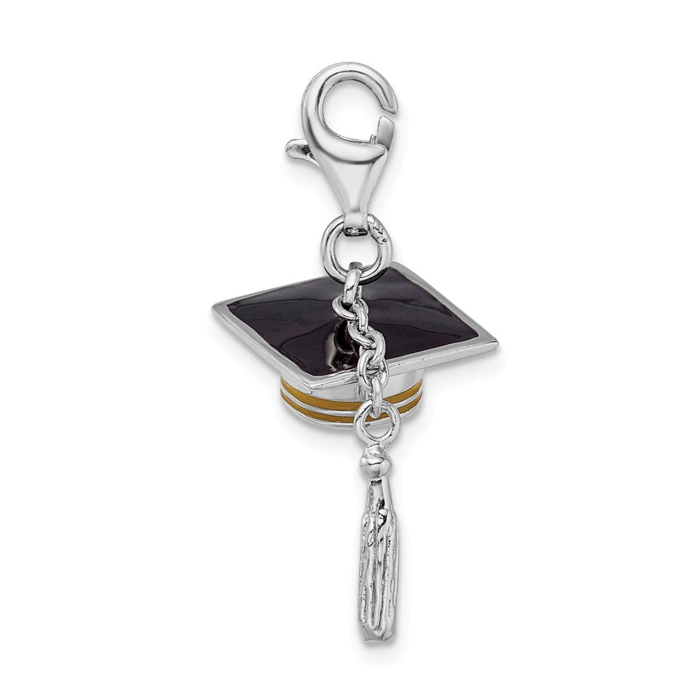 Sterling Silver Rhodium-plated 3-d Enameled Graduation Cap With Lobster Clasp