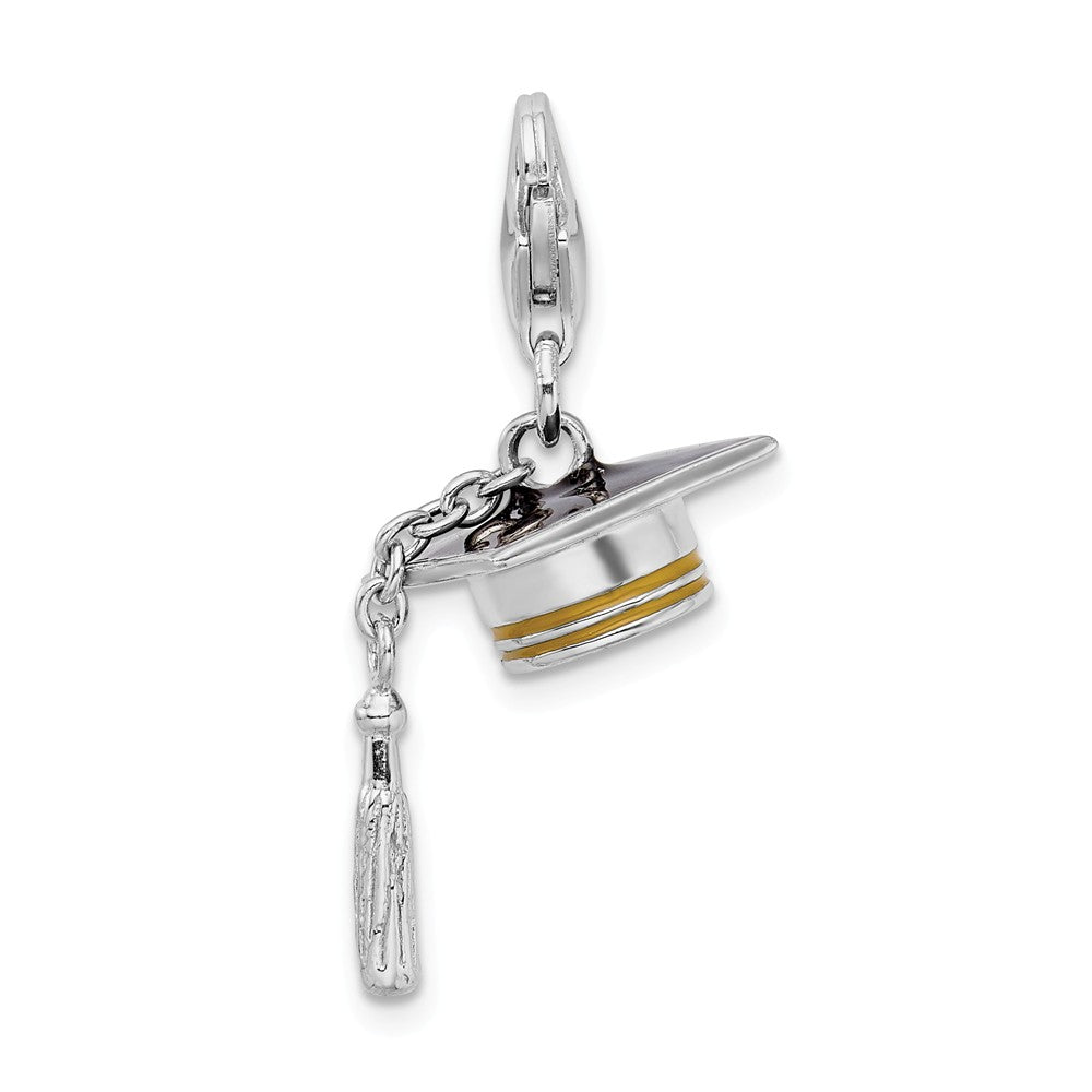 Sterling Silver Rhodium-plated 3-d Enameled Graduation Cap With Lobster Clasp