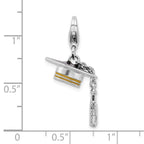 Sterling Silver Rhodium-plated 3-d Enameled Graduation Cap With Lobster Clasp