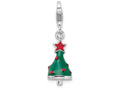 Sterling Silver Rhodium-plated 3-d Enameled Christmas Tree With Lobster Clasp