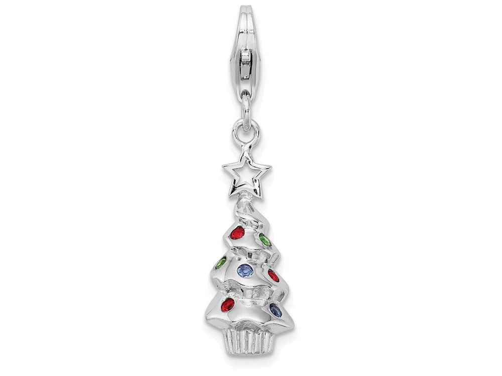 Sterling Silver Rhodium Plated Multi Glasterling Silver Stone Tree With Lobster Clasp Charm