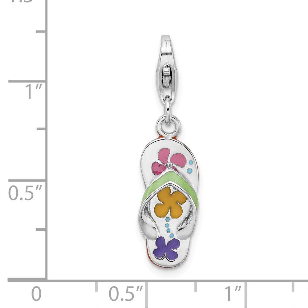 Sterling Silver Rhodium-plated 3-d Enameled Flip-flop With Lobster Clasp Charm