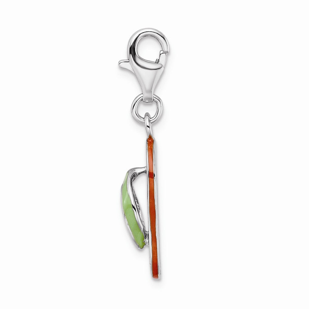 Sterling Silver Rhodium-plated 3-d Enameled Flip-flop With Lobster Clasp Charm