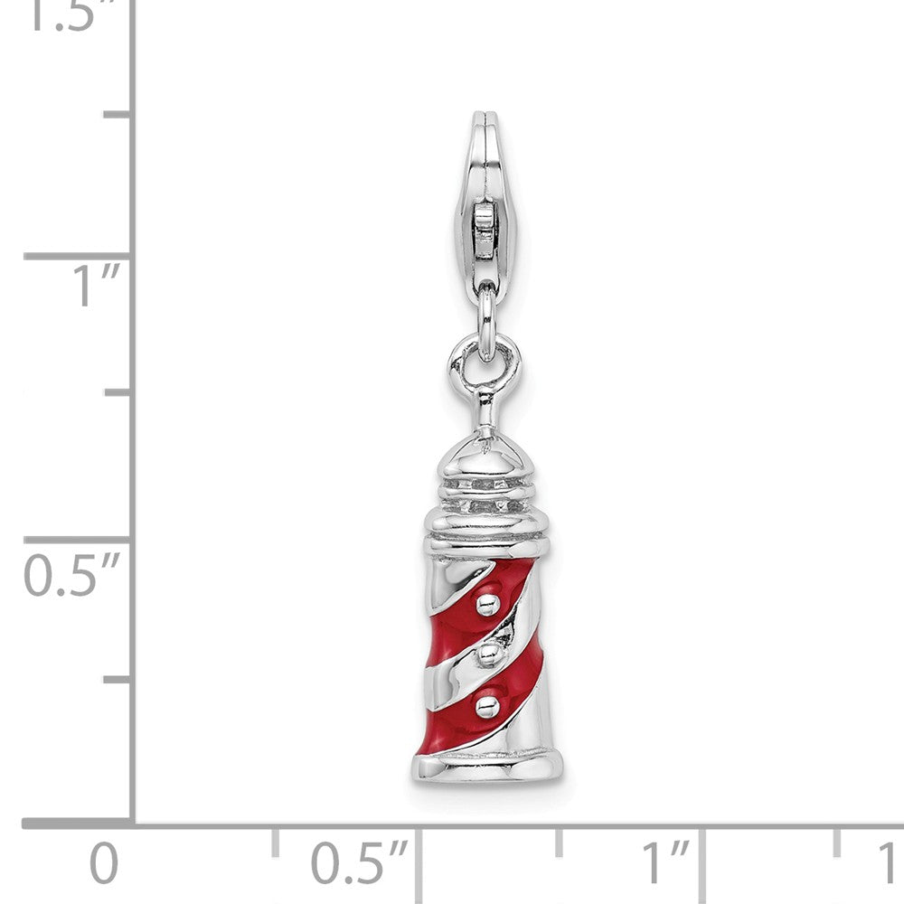 Sterling Silver Rhodium-plated 3-d Enameled Lighthouse With Lobster Clasp Char