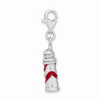 Sterling Silver Rhodium-plated 3-d Enameled Lighthouse With Lobster Clasp Char