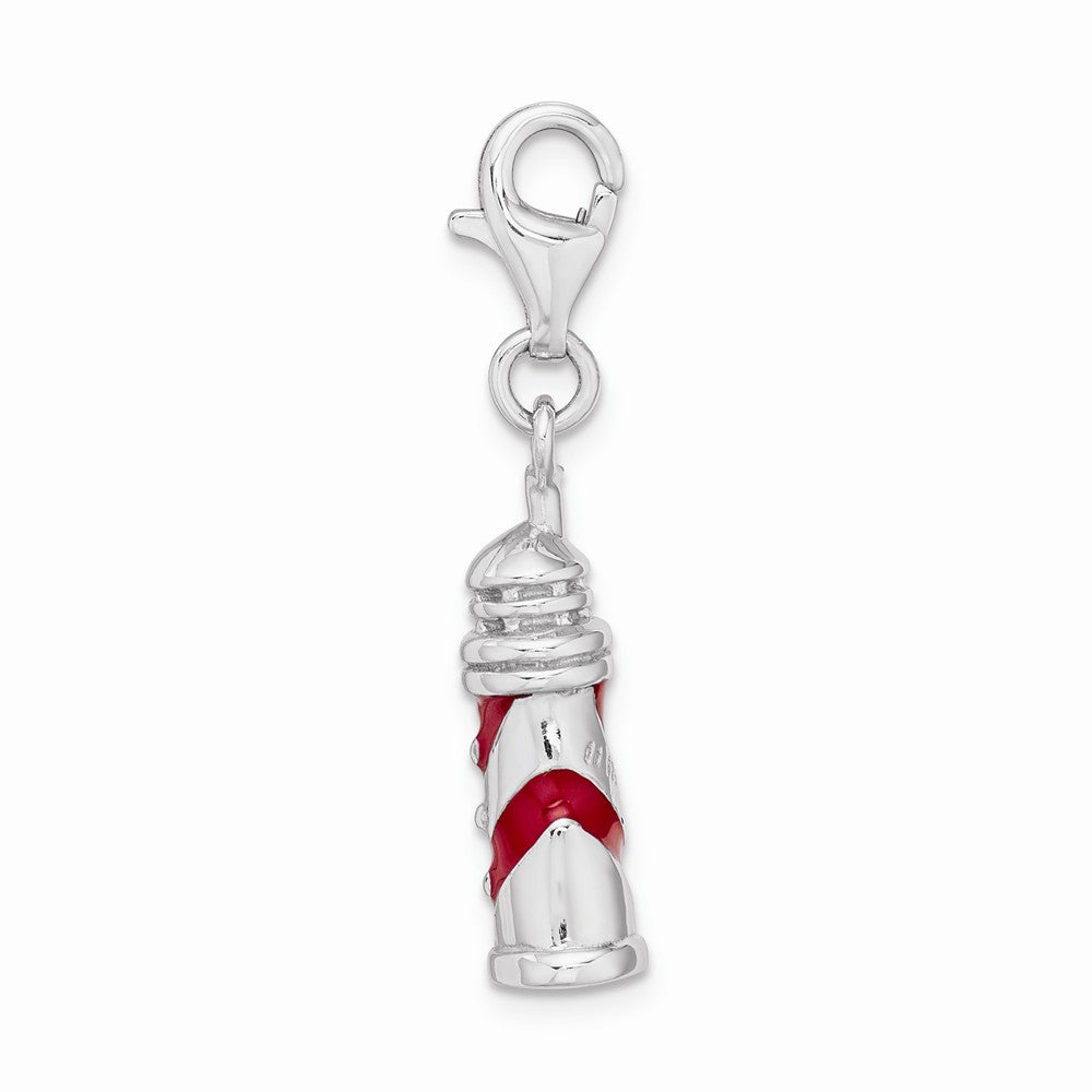 Sterling Silver Rhodium-plated 3-d Enameled Lighthouse With Lobster Clasp Char