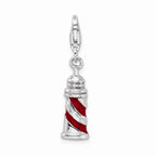 Sterling Silver Rhodium-plated 3-d Enameled Lighthouse With Lobster Clasp Char