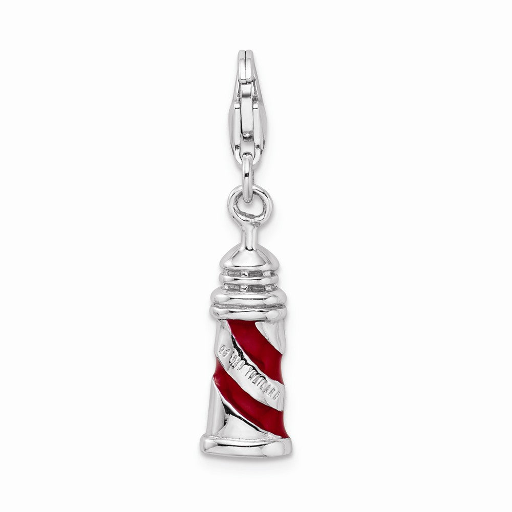Sterling Silver Rhodium-plated 3-d Enameled Lighthouse With Lobster Clasp Char