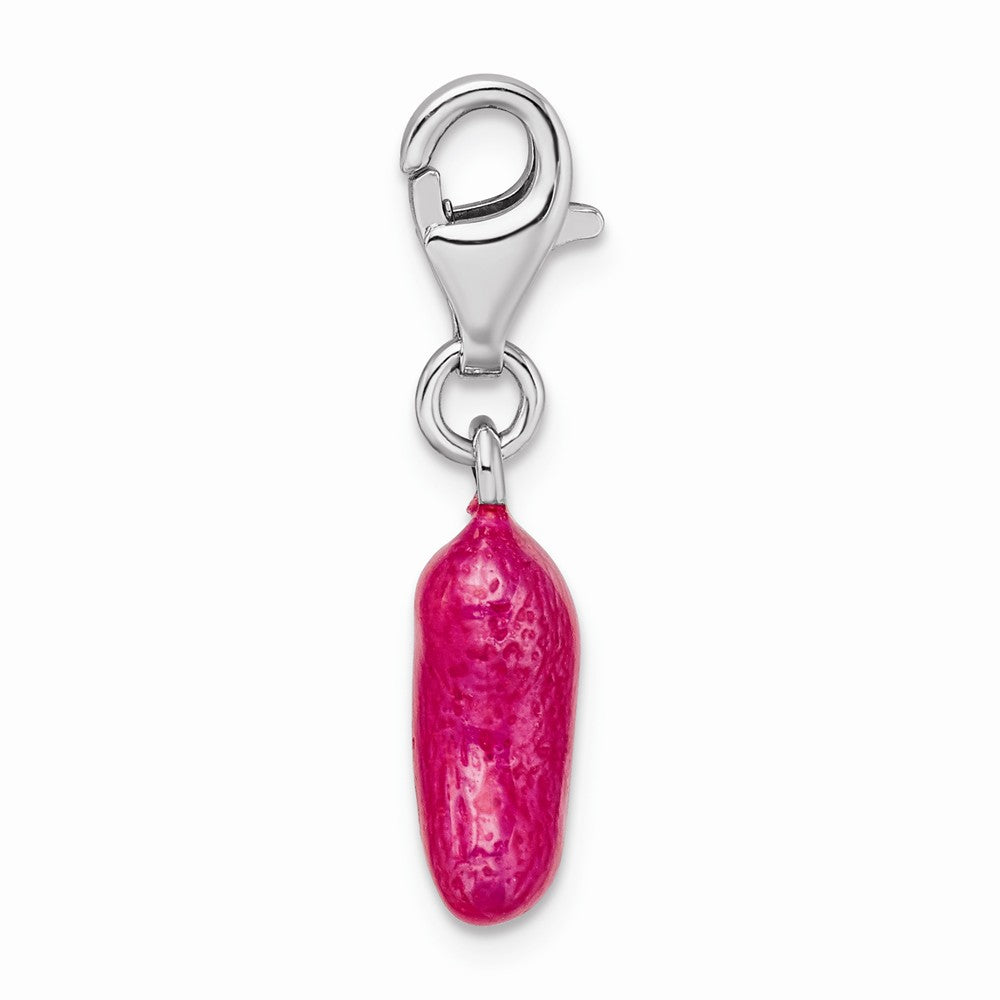 Sterling Silver Rhodium-plated 3-d Enameled Pink Bean With Lobster Clasp Charm