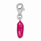 Sterling Silver Rhodium-plated 3-d Enameled Pink Bean With Lobster Clasp Charm