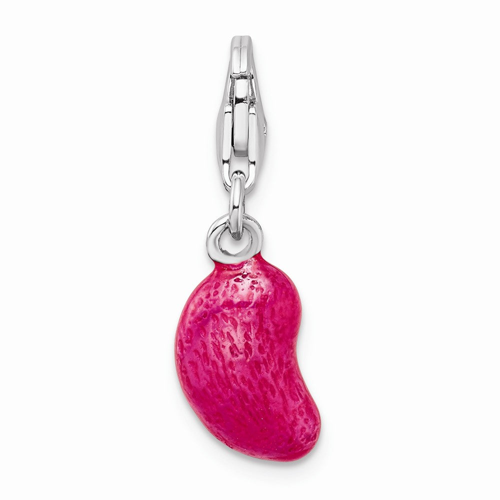 Sterling Silver Rhodium-plated 3-d Enameled Pink Bean With Lobster Clasp Charm
