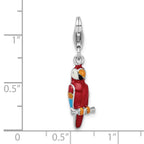 Sterling Silver Rhodium-plated 3-d Enameled Parrot With Lobster Clasp Charm