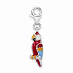 Sterling Silver Rhodium-plated 3-d Enameled Parrot With Lobster Clasp Charm