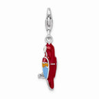 Sterling Silver Rhodium-plated 3-d Enameled Parrot With Lobster Clasp Charm