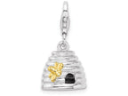 Sterling Silver Rhodium-plated and Gold Plated 3-d Beehive With Lobster Clasp Ch