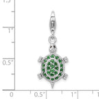 Sterling Silver Rhodium Plated Cz Green Turtle With Lobster Clasp Charm