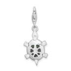 Sterling Silver Rhodium Plated Cz Green Turtle With Lobster Clasp Charm