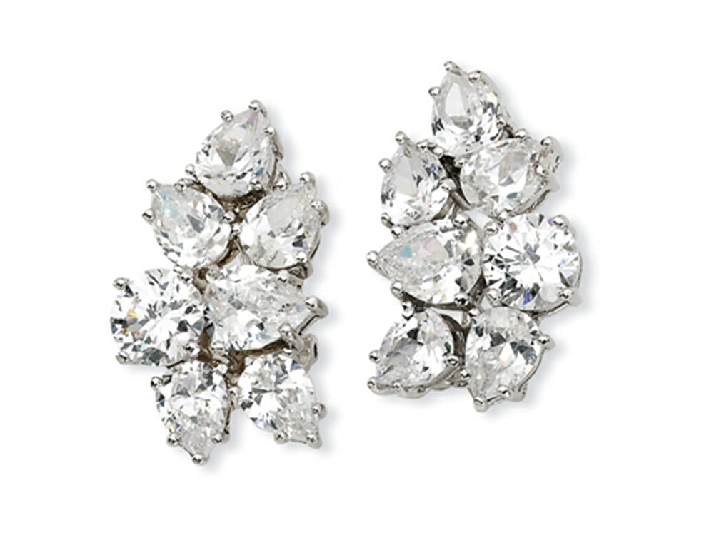 Cheryl M™ Sterling Silver CZ Fancy Omega Back Earrings