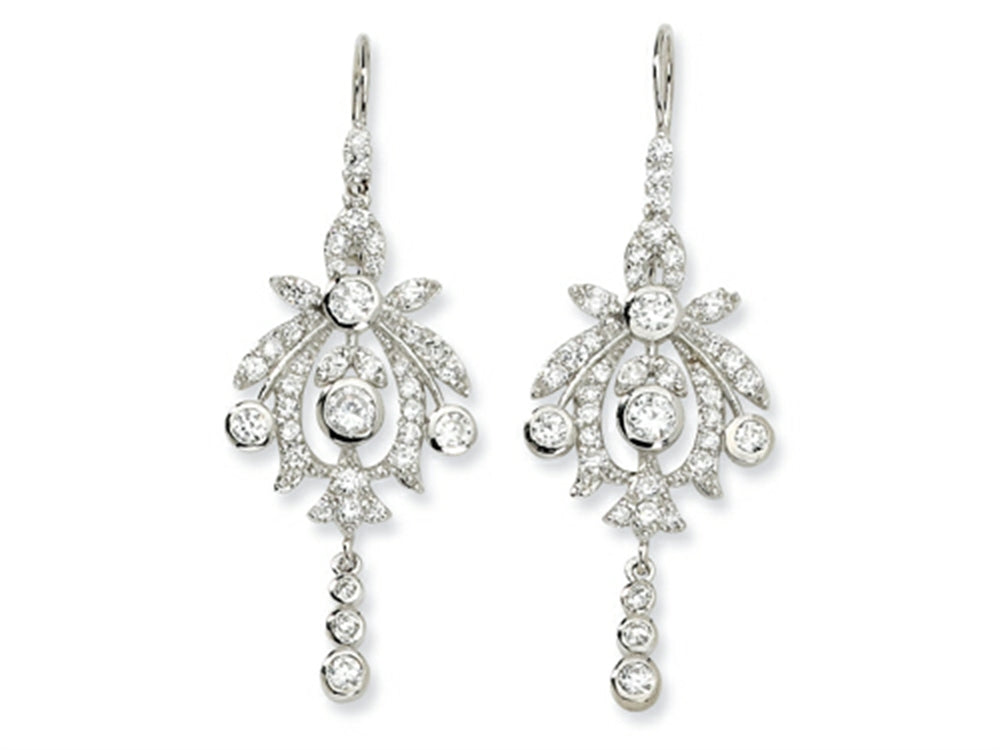 Cheryl M™ Sterling Silver CZ Chandelier French Wire Earrings