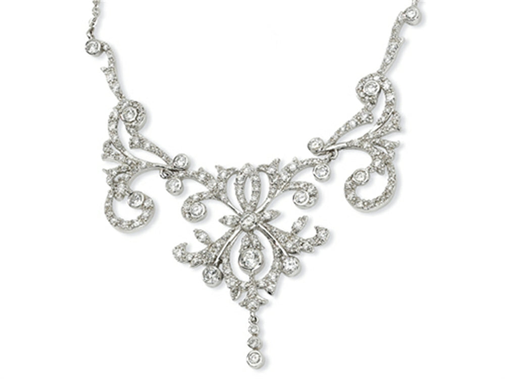 Cheryl M™ Sterling Silver CZ Fancy Scroll 17in w/2in ext Necklace